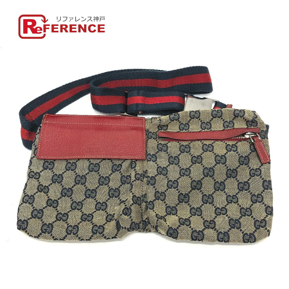 Gucci Belt Bag Bum Body Leather GG Waist Red Canvas Logo Crossbody - Picture 2 of 15